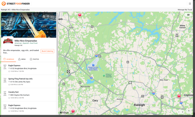 Mike Nice Empanadas live location map